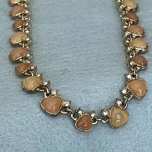 Lovely Ann Taylor Peach Glass Heart Goldtone Adjustable Necklace